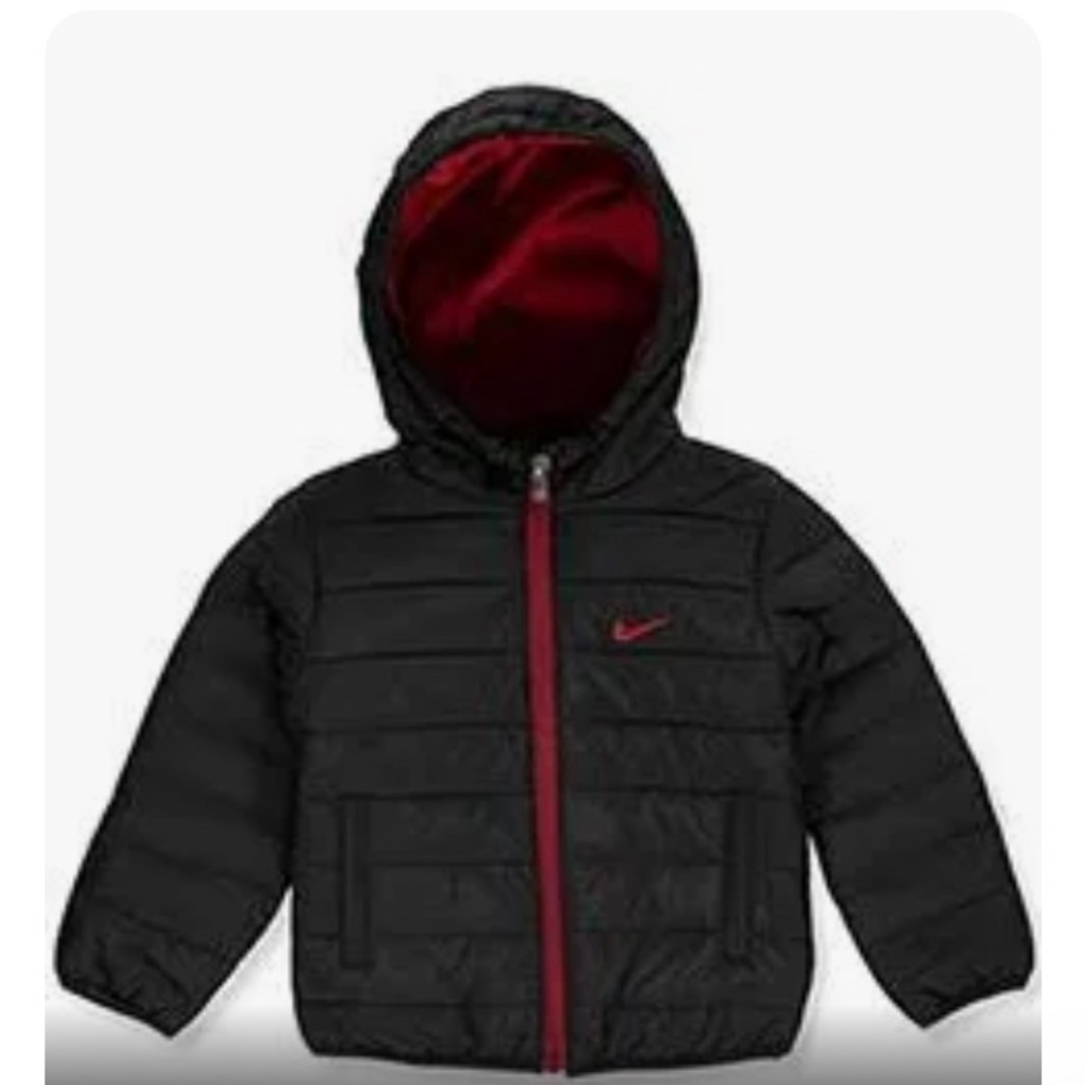 Nike toddler Boy/Girl Obsidian Black & Red Hooded Puffer. Excellent condition.